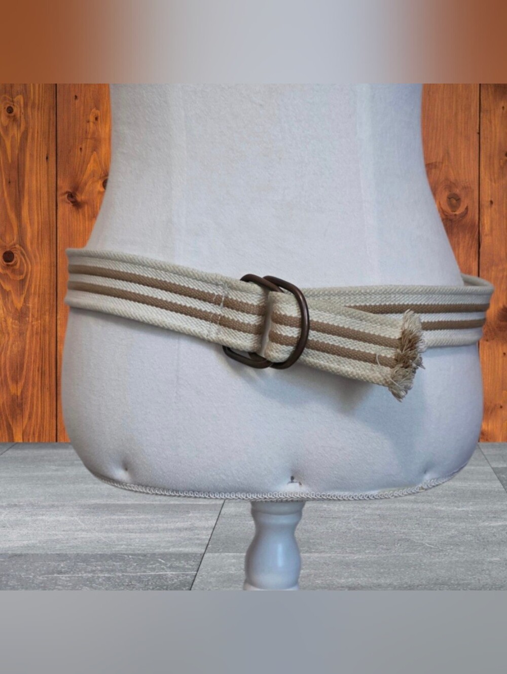 🐴 Fabric Webbing Belt w/ D Ring Cream & Tan Sz 32